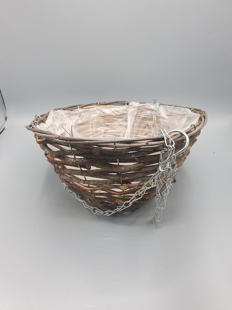 28CM brown rattan empty hanging basket.