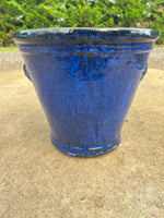 Deep Blue Long Tom with Ears, Glazed Pot, Empty