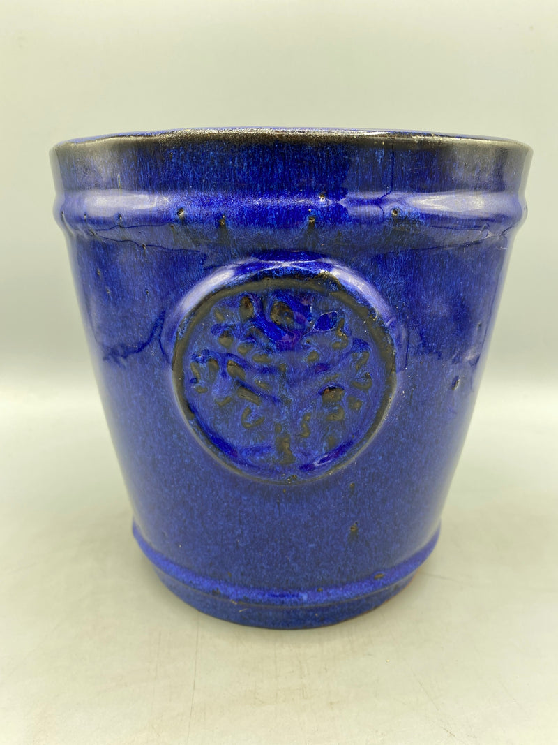 Luxurious Blue Glazed Long Tom Pot With Tree Emblem *LONDON, SOUTH EAST ENGLAND ONLY* (Woodlarks Delivery)